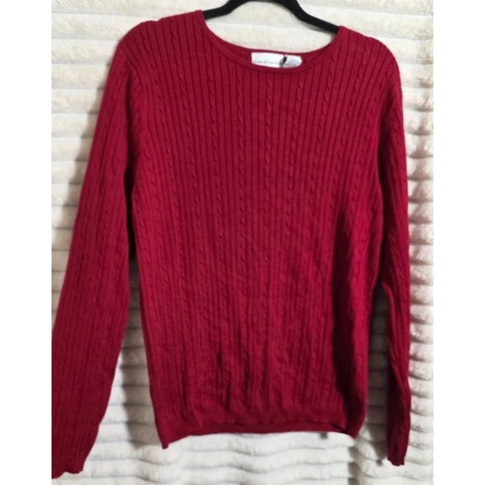 Croft & Barrow Womens Red Cable Knit Crew Neck Cotton Sweater Large